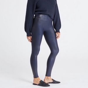 Spanx navy blue faux leather high waisted leggings medium excellent